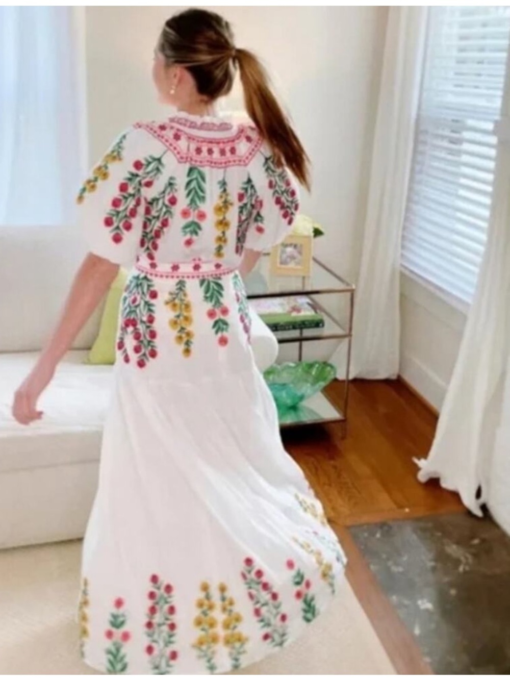 NWT Antonio Melani x Jennifer Sumko Nicci Embroidered Maxi Skirt/Puff Sleeve Top - Picture 2 of 14